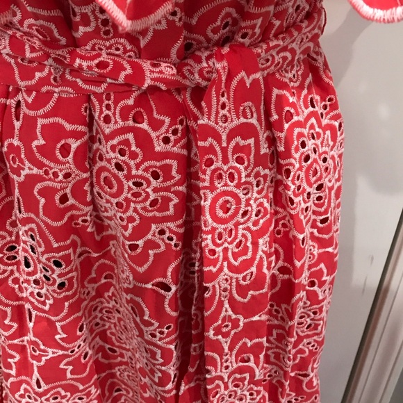 Trina Turk Off-Shoulder Coral Pink Eyelet Maxi Dress - Picture 5 of 6